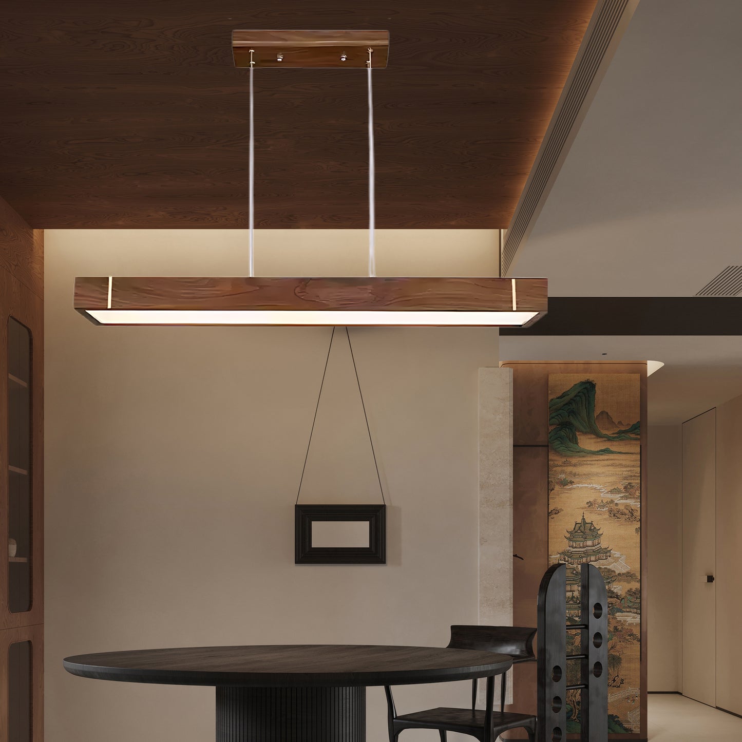 Linear walnut dining pendant lamp