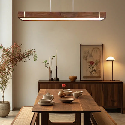 Linear walnut dining pendant lamp